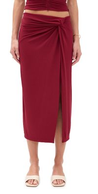 Stateside 2x1 Fine Rib Twist Waist Tulip Skirt Ruby L
