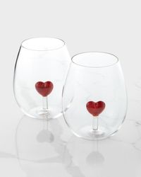 Red Heart Stemless Wine Glasses, Set of 2