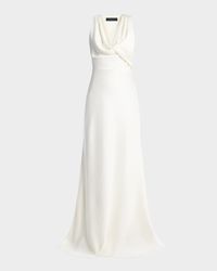 Twisted Cowl-Neck Halter Gown