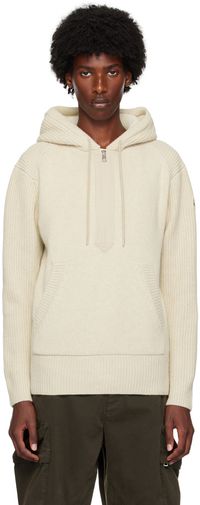 Moncler Pull à capuche blanc cassé en laine et cachemire