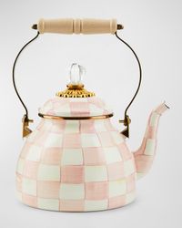 Rosy Check Enamel Tea Kettle, 2 Quarts