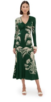 Johanna Ortiz Green Alma Bordada Midi Dress Emerald Green/Ecru 4