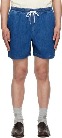 Drake's Blue Cotton Drawstring Denim Shorts