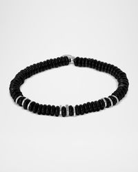 Men's Sterling Silver Disc Gear and Black Agate Beaded Bracelet