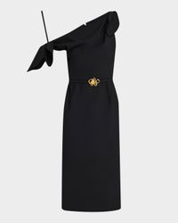 Draped Off-The-Shoulder Belted Wool Dress