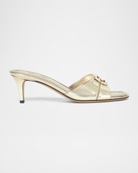 Fold Metallic Leather Kitten-Heel Sandals