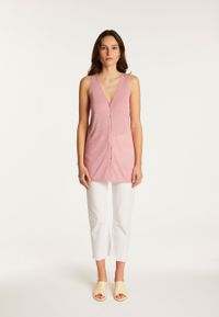 Maison Montagut - Gilet à manches courtes en lin flammé - Taille XL - Rose