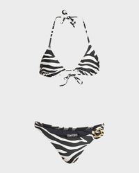 Zebra-Print Buckle Triangle Bikini Set