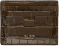 TOM FORD Khaki Shiny Croc T Line Card Holder