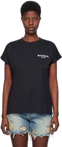 Balmain T-shirt noir à logo floqué