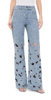 alice + olivia Chic High Rise Embroidered Eyelet Jeans Rockstar Blue 25