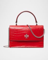 Kira Mini Croc-Embossed Leather Top-Handle Bag with Chain