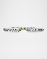 Cable Bracelet with Gemstone and Diamonds in Silver, 5mm