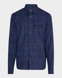 Men's Plaid Wool and Silk Casual Overshirt