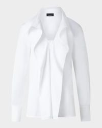 Folding Collar Pleated Cotton Poplin Blouse