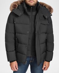 Men's Down Jacket with Faux Fox Fur
