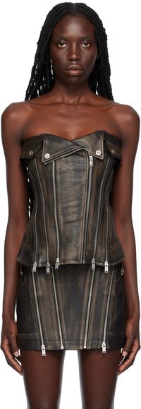 Dion Lee Black Zip Leather Tank Top