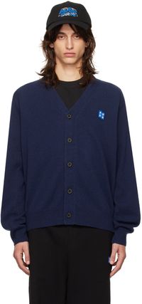 ADER error Cardigan 01 bleu marine à écusson à logo Tetris - Significant