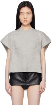 Pushbutton Gray Bra Point Sleeveless Jersey T-shirt