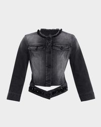 Embellished Distressed Denim Jacket