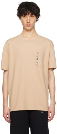 Balmain Beige Plaque T-Shirt
