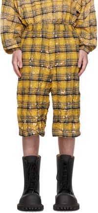 We11done Yellow Crinkled Check Shorts