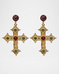 24k Gold Electroplated Ruby And Emeraldamy Cross Earrings