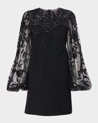 Embroidered Puff-Sleeve Mini Dress