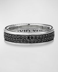 Men's Streamline Two-Row Band Ring with Black Diamonds in Silver, 6.5mm