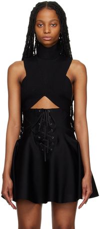 ALAÏA Black Circular Rib Crop Tank Top