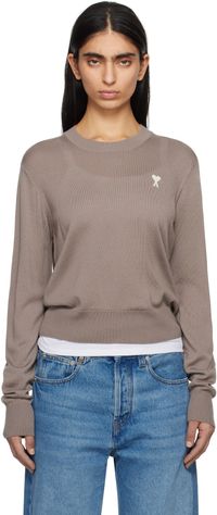 AMI Paris Taupe Wool Ami de Coeur Crew Neck Sweater