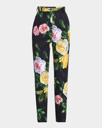 Peony Rose Brocade Slim-Leg Ankle Pants