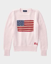 Girl's Flag Intarsia Knit Sweater, Size S-L