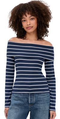 Splendid Josie Off Shoulder Top Navy/White L