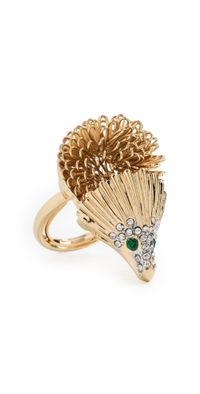 Kenneth Jay Lane Two Toned Rhinestone and Emerald Eyes Hedgehog Ring Gold/Emerald One Size
