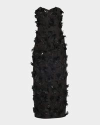Floral Hand Embellished Strapless Sheath Dress