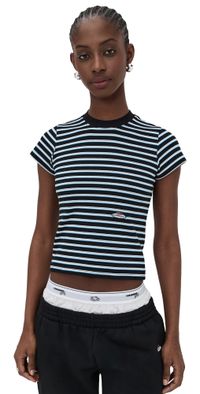 HOMMEGIRLS Homme Girls x Fruit of the Loom Striped Baby Tee Black Blue Stripe M