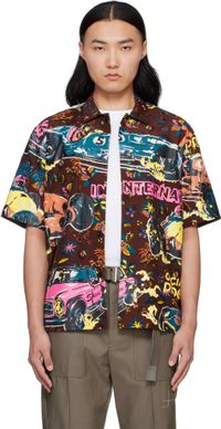 sacai Burgundy Car Race Tropical Print Shirt