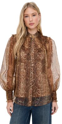 Zimmermann Hypnotic Smocked Blouse Toffee Snake 0
