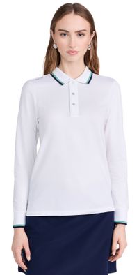 RLX Ralph Lauren Long Sleeve Tour Pique Val Polo Ceramic White Multi S