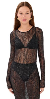 WARDROBE. NYC Lace Thong Bodysuit Black / Silver XS