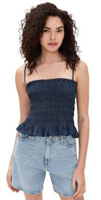 Madewell Denim Smocked Cami In Rinse Wash Rinse Wash XXL