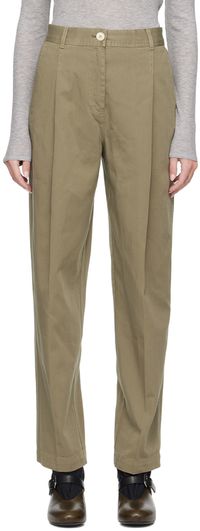 House of Dagmar Khaki Mid-Rise Trousers