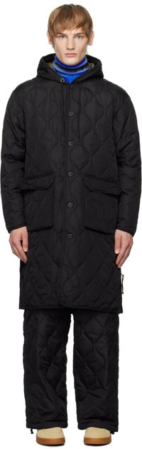 TAION Manteau militaire long noir rembourré en duvet à capuche
