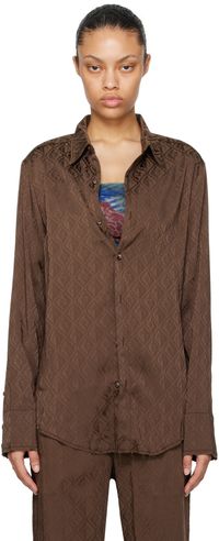 Marine Serre Chemise brune à motifs Moon et à carreaux