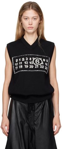 MM6 Maison Margiela Gilet noir à logo en tricot jacquard