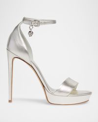 130mm Metallic Leather Platform Sandals