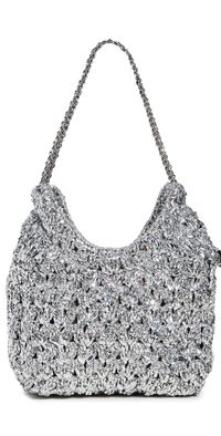 Tory Burch Fleming Woven Mini Hobo Bag Silver One Size