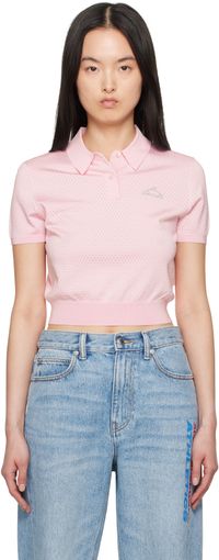 alexanderwang.t Pink 3D Logo Mesh Cropped Polo