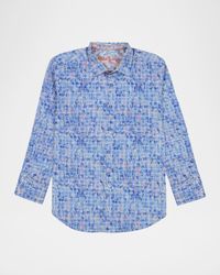 Men's Amsterdam Abstract Grid Button-Down Shirt